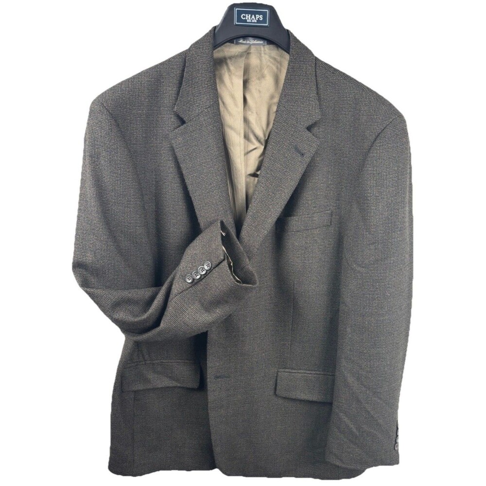 Oscar De La Renta Micro-Houndstooth Blazer Mens 44R Sport Coat Lambs Wool Brown